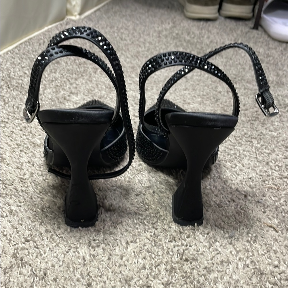 Steve Madden Jeweled Black Stiletto Heels with Ankle Straps - Picture 4 of 4